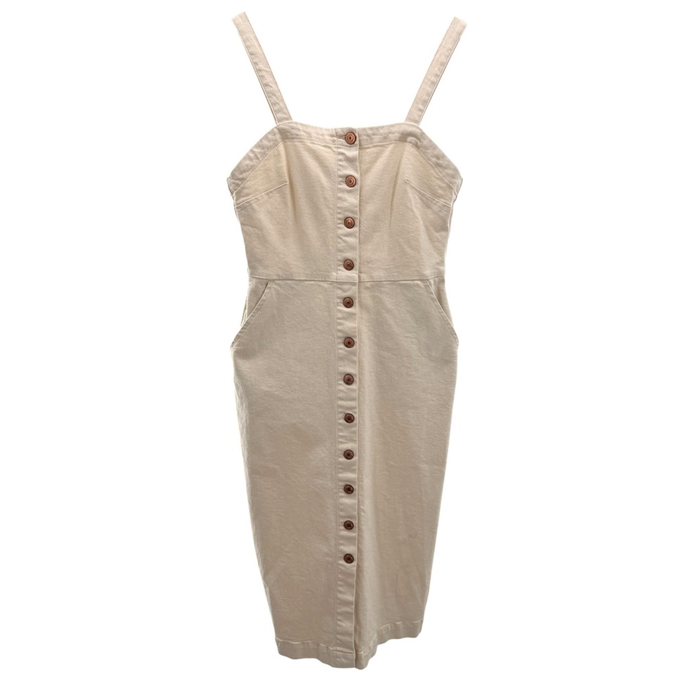 Seen Worn Kept SWK Ecru Denim Dress UK 14 US 10 Button Down Camisole Pocket Midi